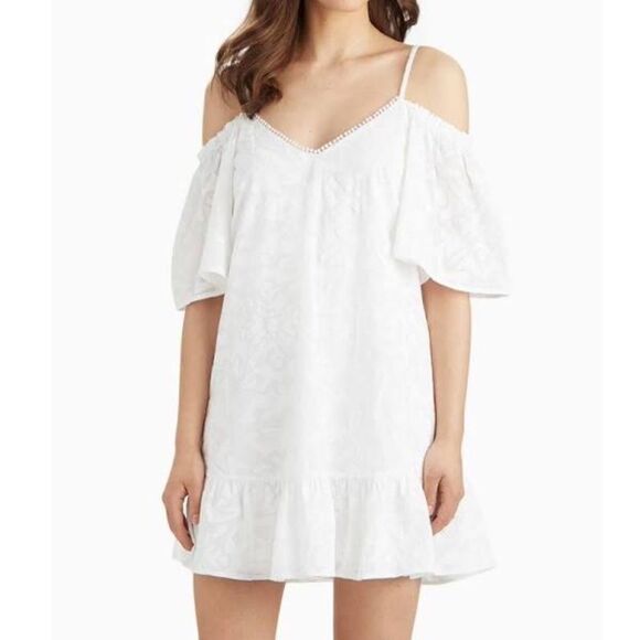 Parker White Off Shoulder Ruffled Dress Sz S